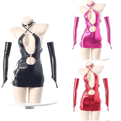 Sato Kuki Ntr Kanolo Mizuki Cosplay Costumes After Party Dopamine Spicy Girl Leather Dress Garter Lace Up Hollow Out Lingerie