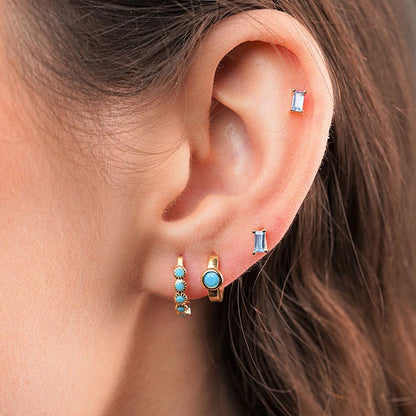 Korean Stainless Steel Turquoise Small Hoop Earrings For Women Round Circle Huggie Punk Unisex Rock Earring Piercing Jewelry