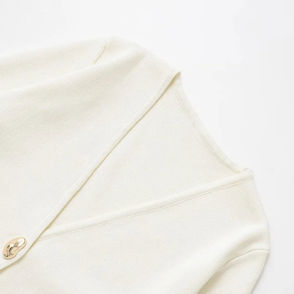 TRZA Women Fashion With Gold Button Knit Cardigan Sweater V Neck Long Sleeve Female Outerwear Chic Tops