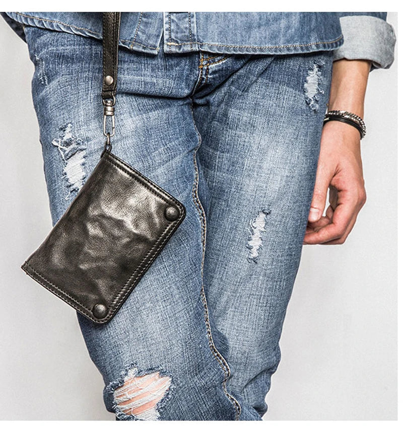 Vintage Genuine leather wallet Men leather long wallet men purse clutch bag male money clips zip around money bag card holder