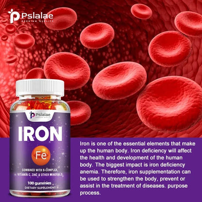 Iron Gummies - Contains Vitamin C To Support Red Blood Cell Production and Energy Levels, Improve Anemia, and Enhance Immunity
