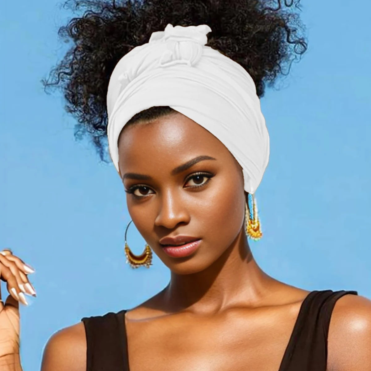 Hot selling stretch jersey turban african headband solid color super soft extra long breathable headband for women WHITE