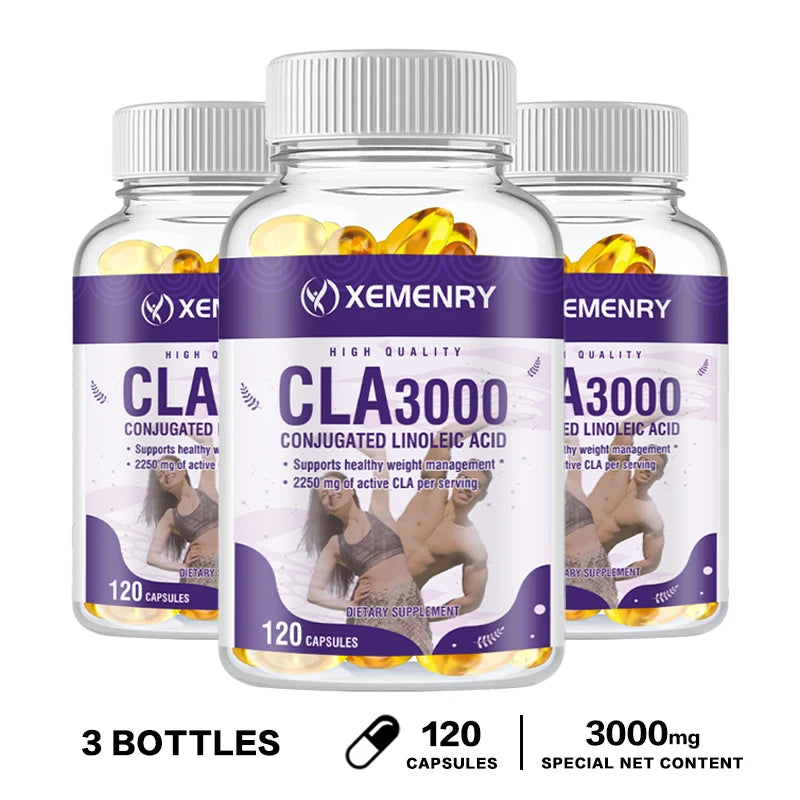 CLA 3000mg - Boost Energy, Improve Muscle Mass, and Boost Metabolism - Non GMO 120 Capsule-3bottles