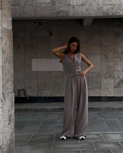 casual sleeveless suit set office lady spring summer elegant slim v-neck blazer tops pants two piece set women outfit 2024