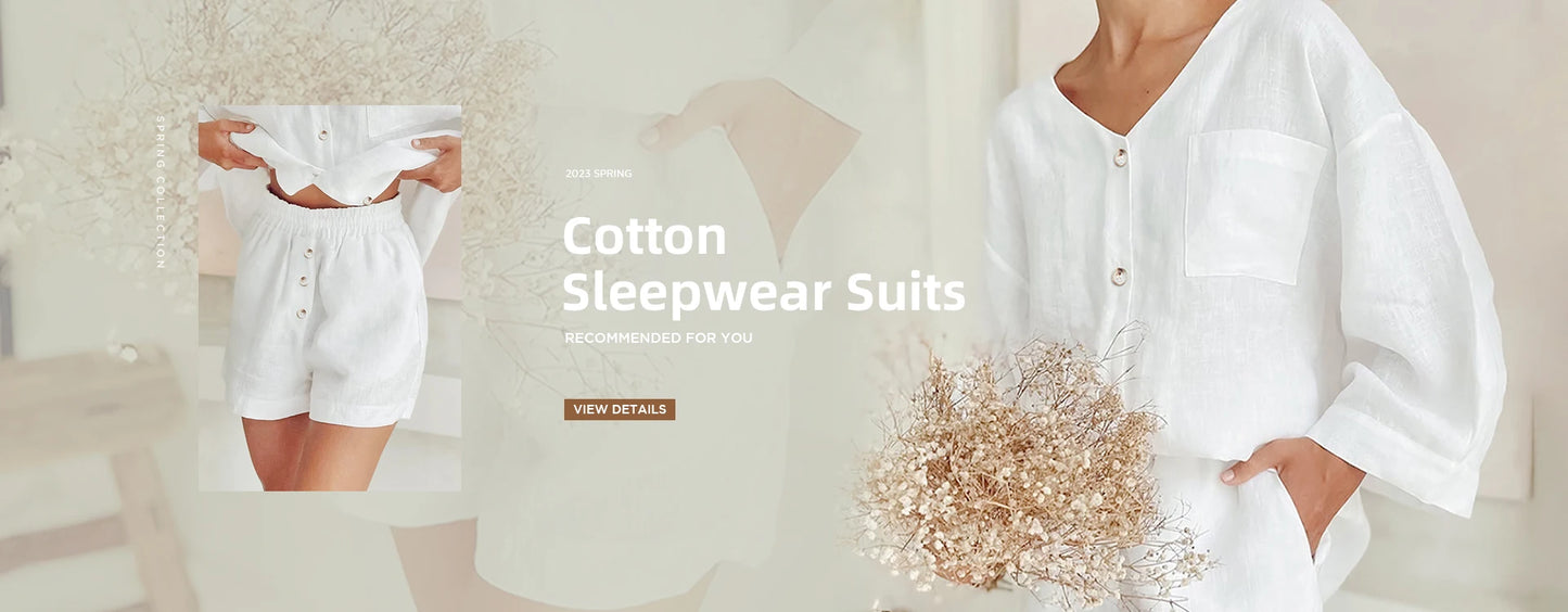 Marthaqiqi Loose Cotton Women'S Pajamas Sets Sexy V-Neck Sleepwear Tank Tops Nightwear Casual Shorts Femme Summer Pyjamas Suits