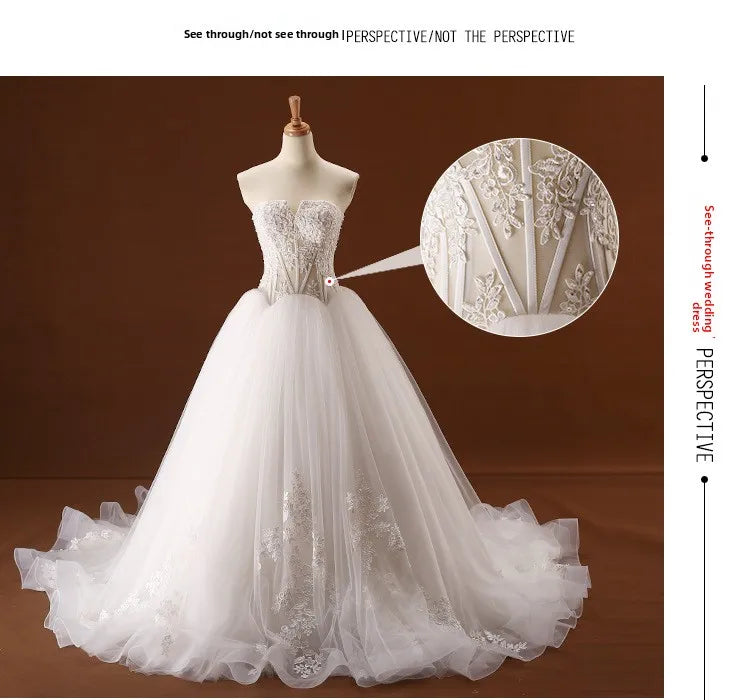 Strapless Wedding Dress 2025autumn New Style Elegant and Graceful Bride Slimming Palace Style Sexy Lace Puffy Dress Formal Dress Badiee Stylez