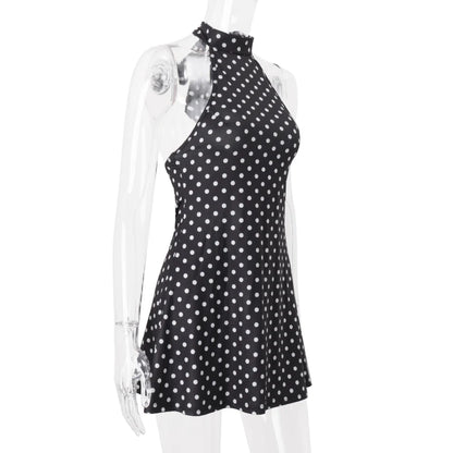 Candyhot Polka Dot Elegant Off Shoulder Sleeveless Backless High Waist Halter Mini Dress Y2K Summer Fashion Club Party Vestidos