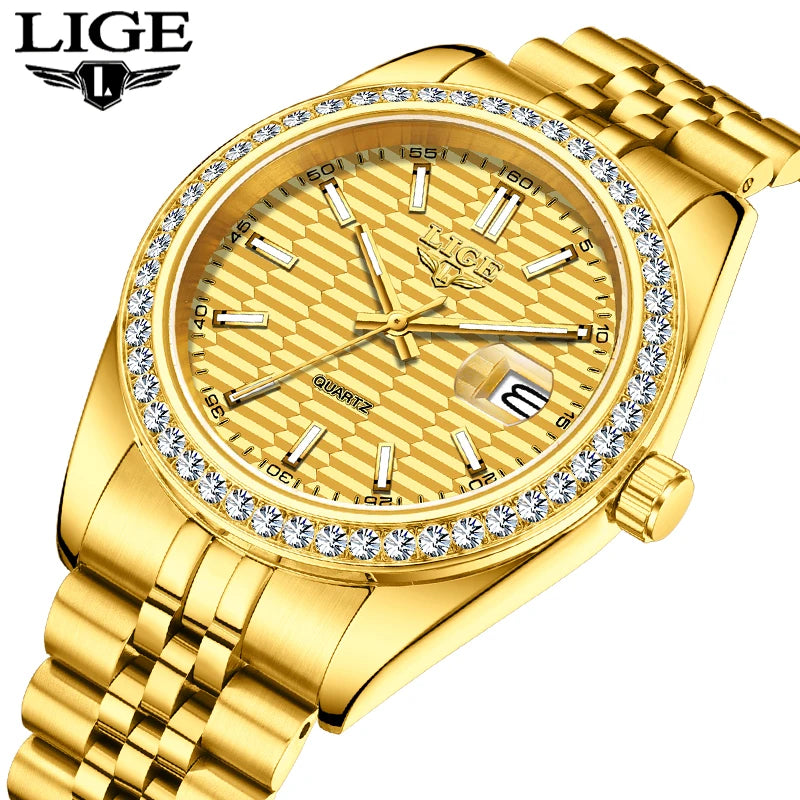 LIGE 2025 NEW Women's Watch Luxury Fashion quartz wristwatch ladies Stainless Steel Waterproof Calendar Watch for Women reloj