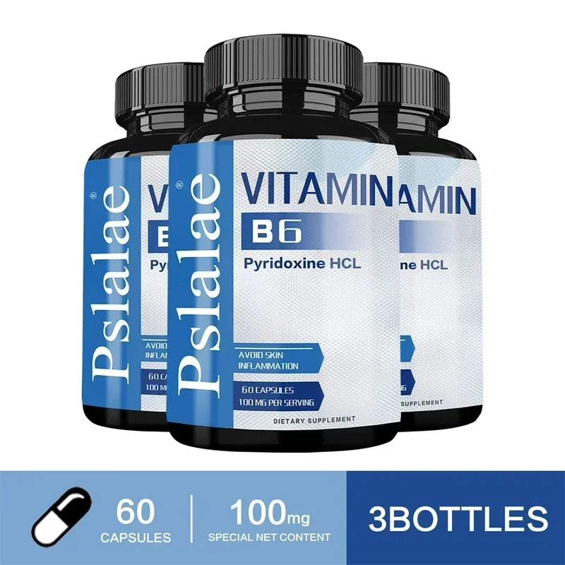 Vitamin B6 - Improves Metabolism, Skin Anti-inflammatory, Antioxidant, for Cardiovascular, Neurological, Immune and Eye Health S 60 Capsule-3bottles