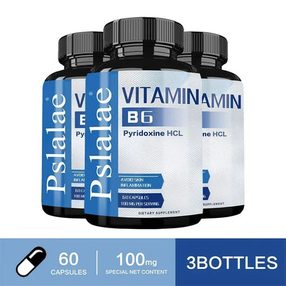 Vitamin B6 - Improves Metabolism, Skin Anti-inflammatory, Antioxidant, for Cardiovascular, Neurological, Immune and Eye Health S 60 Capsule-3bottles