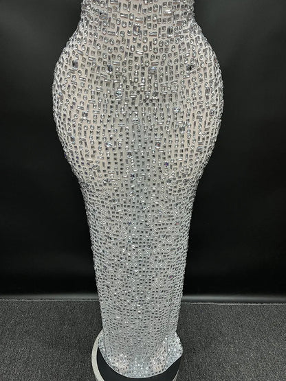 Sexy Full Drill Elastic Slim Fit Sleeveless Long Dress - Hip Wrap, For Host Stage Catwalk & Engagement Evening High-Slit Dresses Badiee Stylez