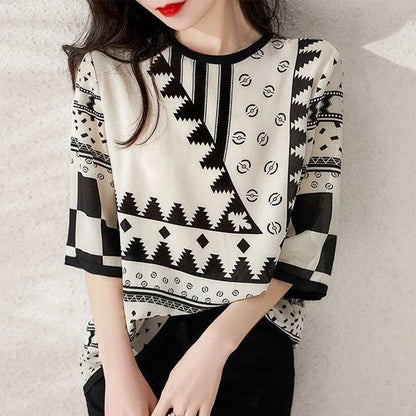 Women Spring Summer Style Blouses Shirts Lady Casual Short Sleeve Printed Chiffon Blusas Tops white