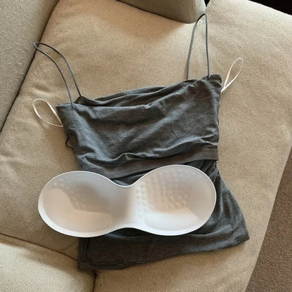 Women With Built In Bra Spaghetti Strap Tanks Summer Camis Tank Casual Tops  For Woman Solid Color Female Korean Style Badiee Stylez