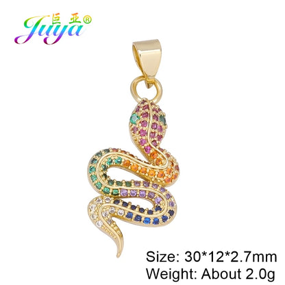 Juya Handmade Luxury Rainbow Zirconia 18K Gold Plated Decoration Snake Charms For DIY Fashion Talisman Jewelry Making Supplies Gold 3 CHINA