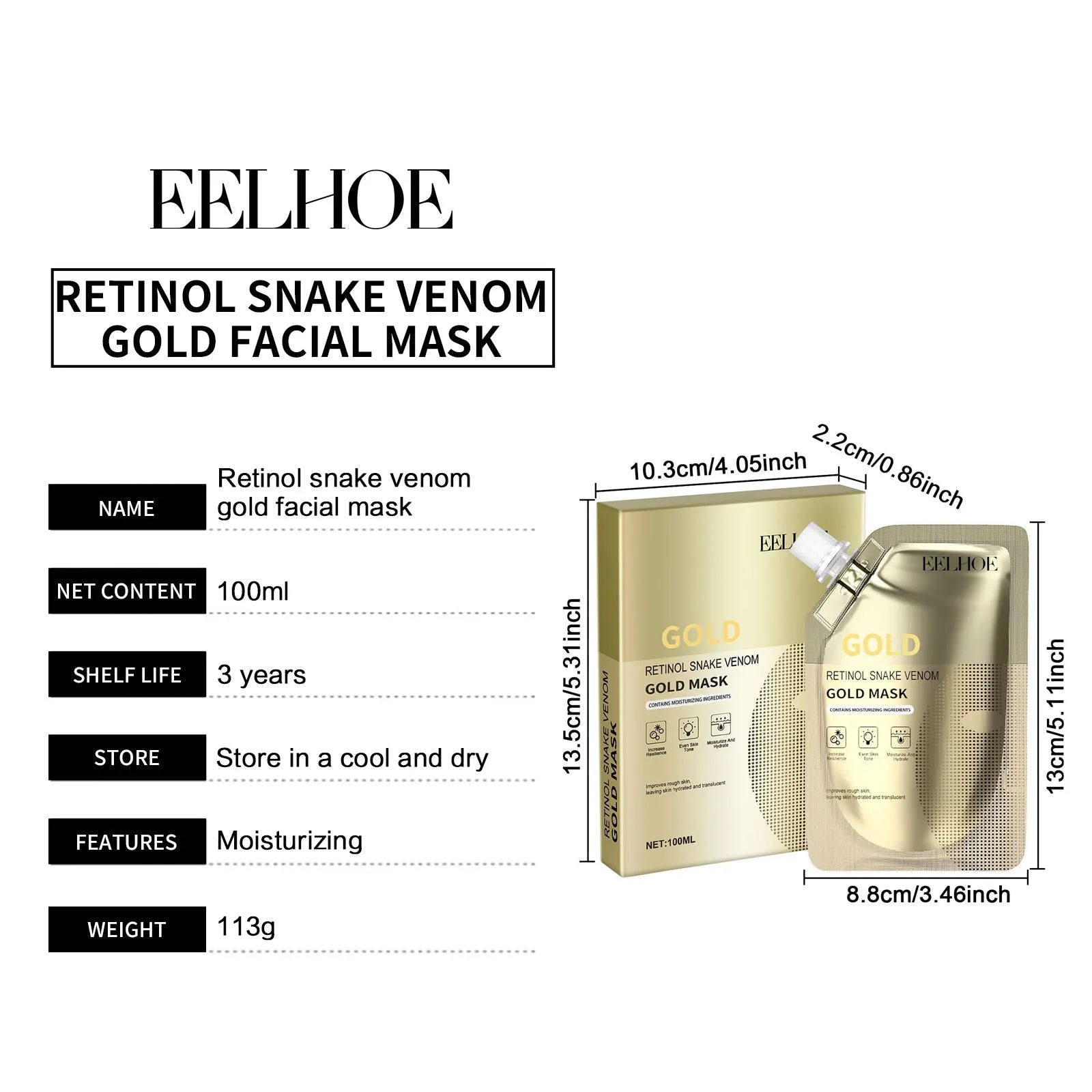 Gold Retinol Snake Venom Peel Off Mask Remove Blackheads Deep Cleansing Shrink Pores Moisturizing Facial Mask Skin Care Products