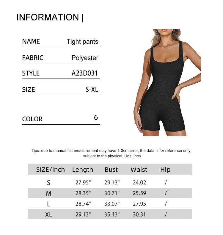 Women's Solid Color Camisole Square Neck Stretchy One-Piece Jumpsuit Sports Tank Top with Tight Pants And Belly Control