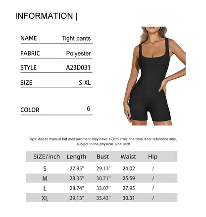 Women's Solid Color Camisole Square Neck Stretchy One-Piece Jumpsuit Sports Tank Top with Tight Pants And Belly Control