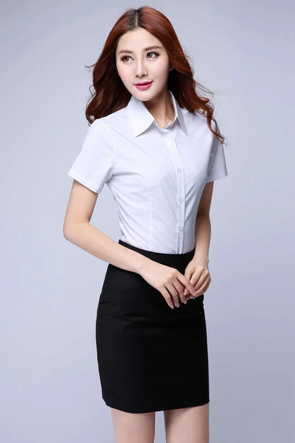 Korean Fashion White Shirt Women Short Sleeve Blouse Business Shirts Ladies Tops Youth Blouses Woman Summer Cheap Women Clothing