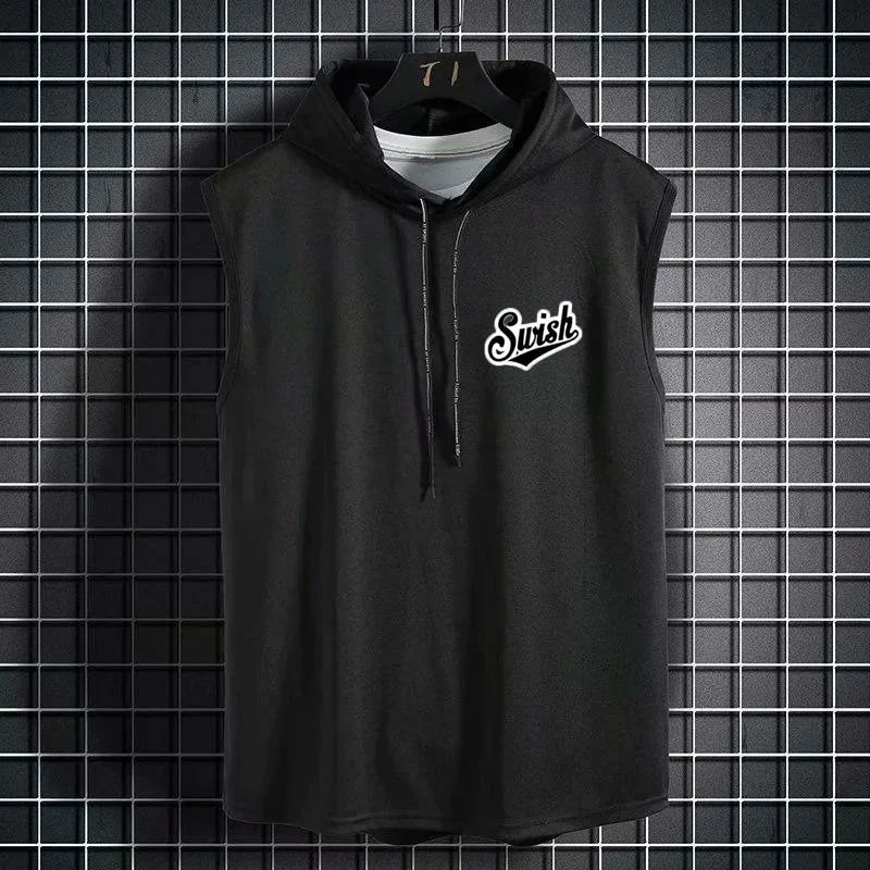 New Summer Hooded Sweatwear New Mens Short Sleeve Loose T-shirt Solid Color Lightweight Hoodie Fitness Breathable Collar Tops