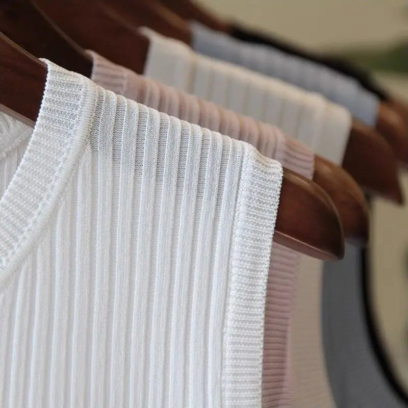 Summer Women Knitted Loose Sweater Vests Sexy O-Neck Sleeveless Knitwear Tank Tops YRFZ-N6634