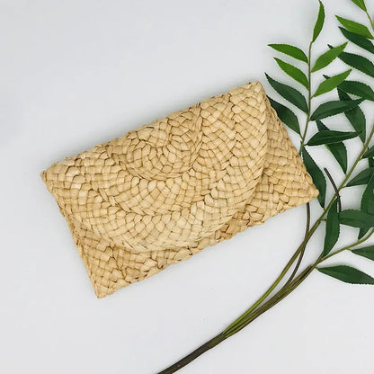 Corn Husk Weave Dinner Clutch Bag Women's Fashion Simple Solid Straw Large Purse Woman Summer Casual Vacation Ladies Wallet 2025