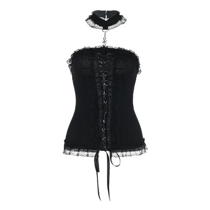 Goth Sexy Lace Corset Crop Tops Camis Y2K Harajuku Aesthetic Black Red Cross Basic Tank Top Summer Women Grunge Emo Streetwear XS25004