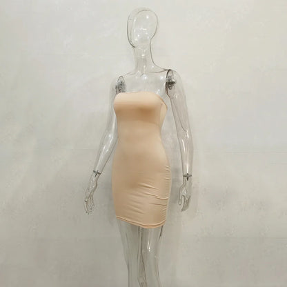 Sexy Strapless Off Shoulder Pinkycolor Bodycon Dress Women Backless Slim Mini Dress Club Party Vestidos