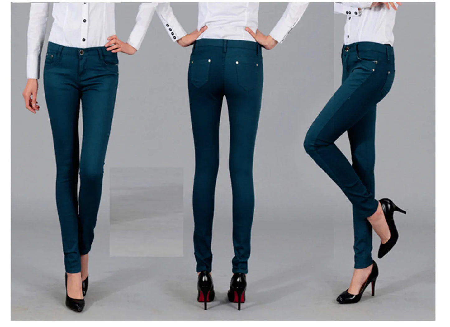 Women Dress Pants Tapered Leg Colored Stretch Slim Jeans Skinny Trousers Pockets for Daily ouc073