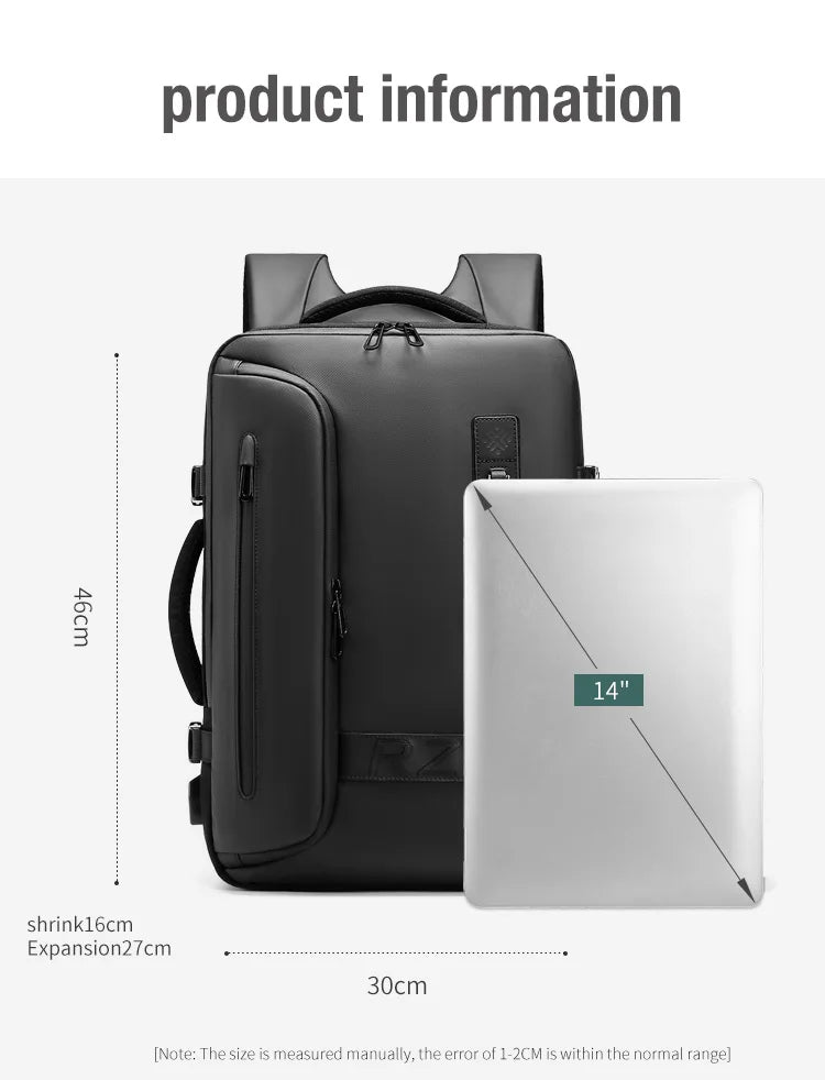 Travel Men Expanded Laptop Backpack vacuum compression hiking Backpack USB charging Business Large Capacity Backpack For Pumps