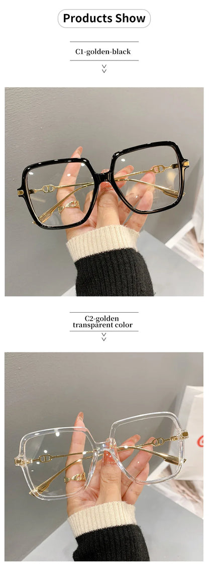 Fashion Oversized Square Eyewear Retro Womens Light Bloking Metal Frame Glasses Trend Optical Computer Eyeglasses Badiee Stylez