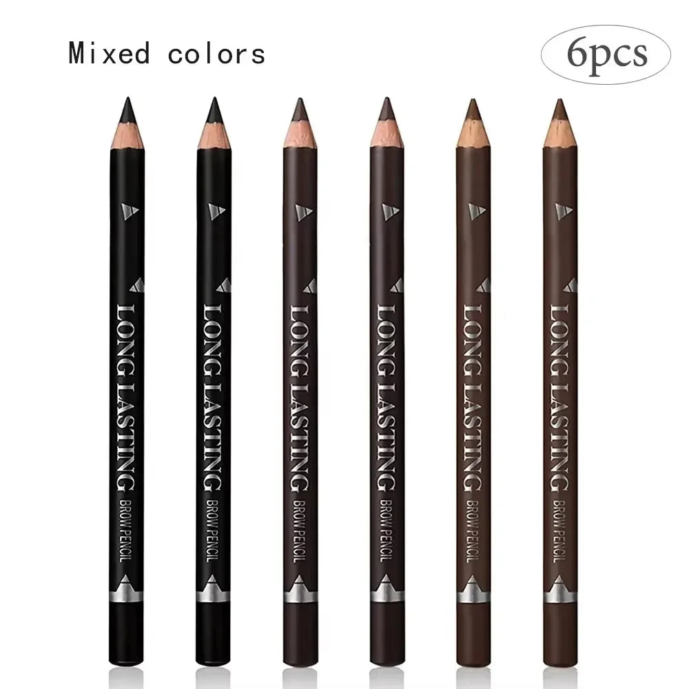 6/12Pcs Eye Brow Pencil Waterproof Professional Women Eye Makeup Pen Easy Color Natural Black Brown Cosmetic Beauty Eyebrow Tool 6Pcs-3-color mixture