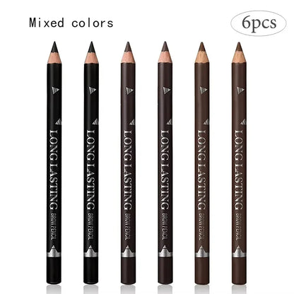 6/12Pcs Eye Brow Pencil Waterproof Professional Women Eye Makeup Pen Easy Color Natural Black Brown Cosmetic Beauty Eyebrow Tool 6Pcs-3-color mixture