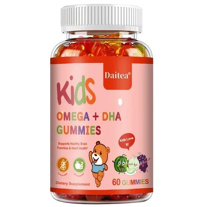 Children's Intelligence Supplement Gummies, Containing Vitamin D, OMEGA + Calcium, Support Attention, Memory, Brain Health 60 Count-1 bottle