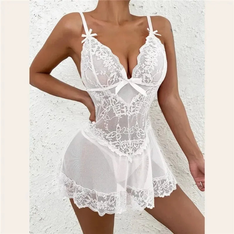Tassel Sheer Lace Sexy Underwear Sets Transparent Sexy Bra Set Women Clubwear Hollow Out Eroitc Lingerie Set Lenceria mujer white 5