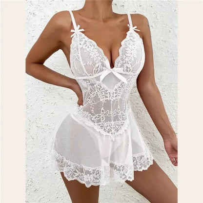 Tassel Sheer Lace Sexy Underwear Sets Transparent Sexy Bra Set Women Clubwear Hollow Out Eroitc Lingerie Set Lenceria mujer white 5