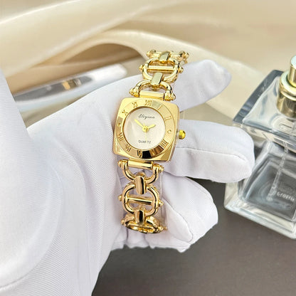 High-End Women's Skeleton Design Watch Square Roman Hour Markers Light Luxury Fashion Cross-Border Best-Seller Ladies Watch