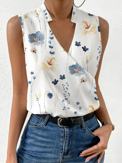 Fashion Stand Neck Sleeveless Women Tops And Blouses Floral Print Tank Top Femme 2023 Summer Casual Office Vintage Womens Blouse 20