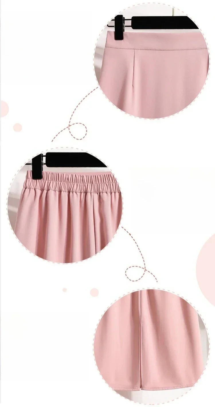 2025 Summer Female Fashionable Versatile Solid Skirts High Waisted Mid Length A-line Plus Size Skirt Split Wrap Body Skirt