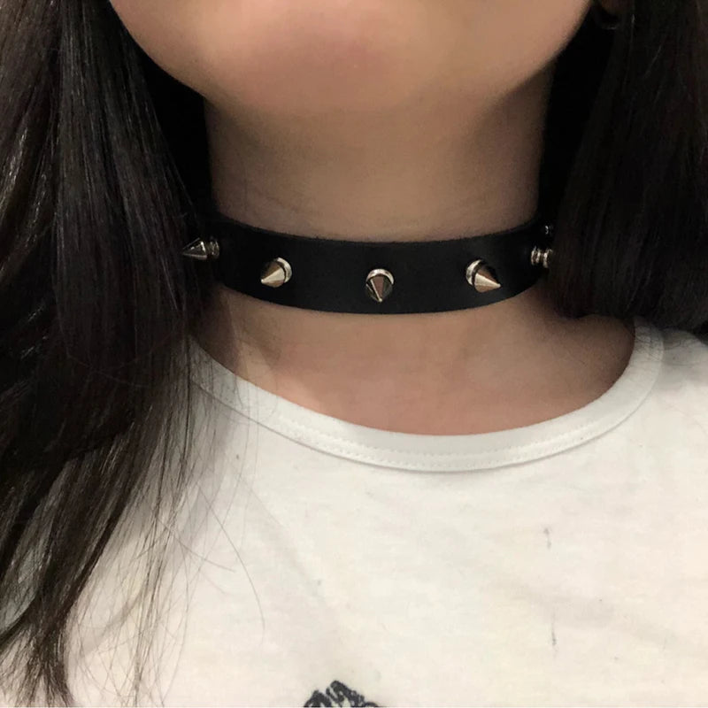 Harajuku Punk Rock Gothic Choker Necklace Women Sexy PU Leather Heart Lock Key Spike Collar Chocker Gothic Cosplay Accessories Badiee Stylez