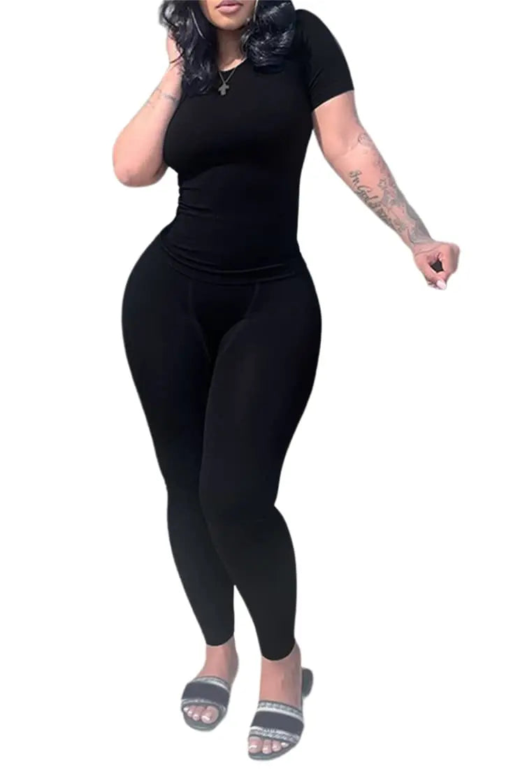 Lounge Wear Ribbed Casual 2 Piece Summer Shorts Set For Women Sleeve Top+Elastic Leggings Outfits