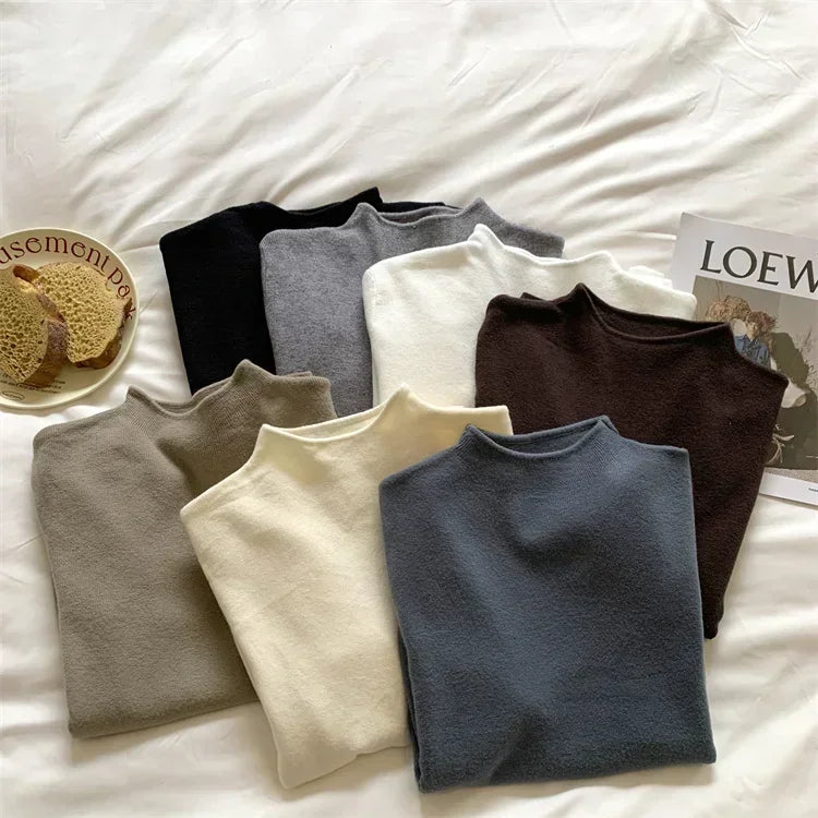 2025 Women Turtleneck Knitted Pullovers Solid Sweater Harajuku Korean Soft Warm Knitwear Autumn Winter Fashion Slim Jumpers Tops Badiee Stylez