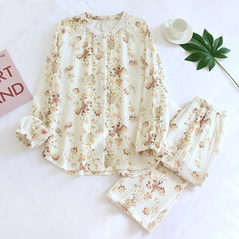 2025 New Women's Spring/Summer Pajama Set 100% Cotton Long Sleeve Long Pants Two Piece Set Large Home Clothes 04