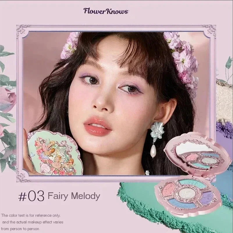 Flower Knows Moonlight Mermaid Eyeshadow Palette 8-Color Matte Shimmer Glitter Eye Makeup Cosmetics Women Beauty Eye Shadow 03 Fairy Melody CHINA