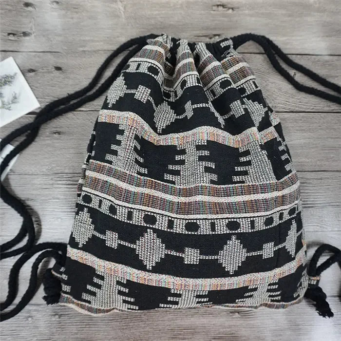 2025 Women Fabric Backpack Female Gypsy Bohemian Boho Chic Aztec Ibiza Tribal Ethnic Cottage Soft Brown Drawstring Rucksack Bags NO 3