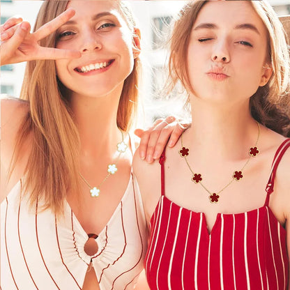 Stainless Steel Sets Earrings Necklace Bracelet Christmas Birthday Gifts Gold Plated Women's Double Sided Flower Elegant Fashion