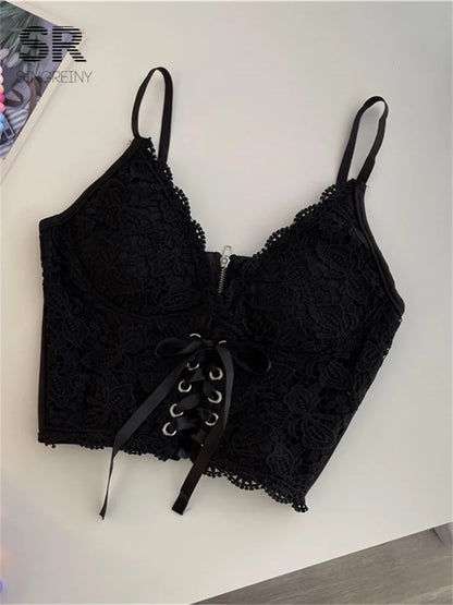 SINGREINY Sexy Lace Strap Crop Tops For Women Fashion Sleeveless Design Corset Bustier Party Top Summer Bralette Short Camisole