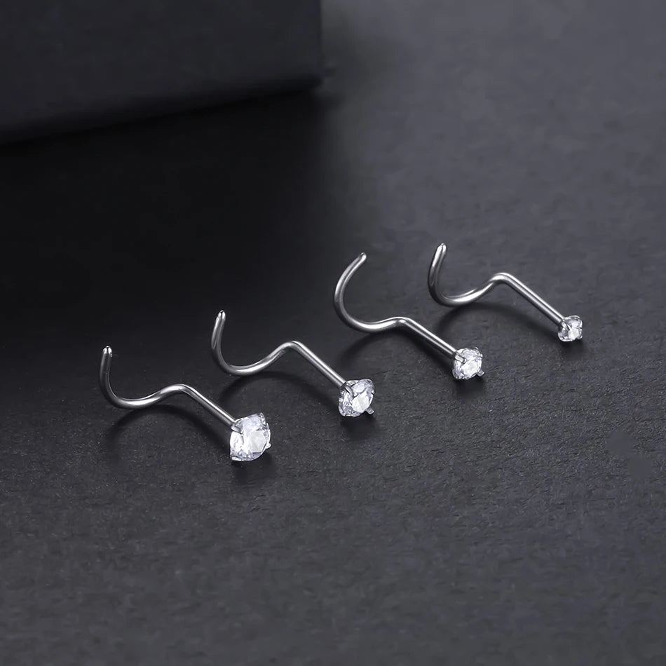 1PC Titanium 18G /20G 1.5/2/2.5/3mm Zircon Gem Nose Stud Piercing Screw Prong CZ Nostril Earring Nariz Piercings Sexy Jewelry Badiee Stylez