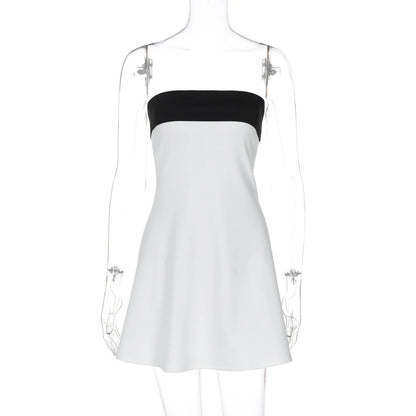 Hugcitar Color Block Strapless Patchwork Sexy Bodycon Mini Dress 2025 Summer Women Elegant Clothes Evening Party Festival