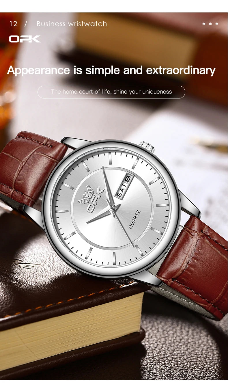 OPK Brand Women's Watch Fashion Double Calendar Quartz Waterproof Night Light 6002