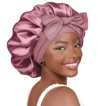 high-quality Mulberry Silk Sleeping Bonnet for Women Large Sleep Cap with Wide Elastic Tie Band for Curly Dreadlock Braid Hair C Badiee Stylez